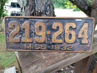 Vintage Rustic 1932 Mississippi License Plate 219▪264