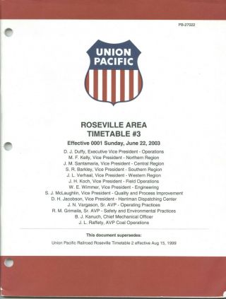 Up Union Pacific Roseville Area Employes Time Table 3 June 22,  2003