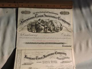1870 Fireman Brooklyn Nyc York City Engraved Insurance Policy