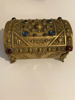 Antique Jeweled Gold Trinket / Jewelry Box Casket Trunk Doll Size