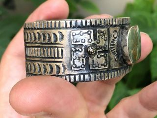 A,  OLD PAWN WHIRLING LOGS NAVAJO MOSSY TURQUOISE & STERLING SILVER CUFF BRACELET 2