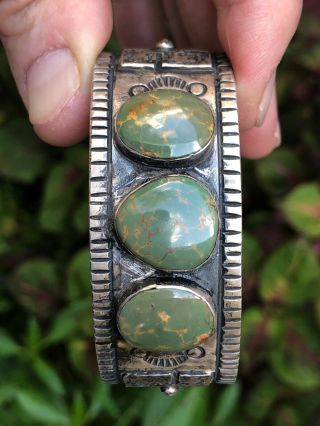 A,  OLD PAWN WHIRLING LOGS NAVAJO MOSSY TURQUOISE & STERLING SILVER CUFF BRACELET 3
