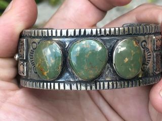 A,  OLD PAWN WHIRLING LOGS NAVAJO MOSSY TURQUOISE & STERLING SILVER CUFF BRACELET 6