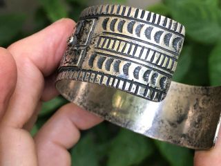 A,  OLD PAWN WHIRLING LOGS NAVAJO MOSSY TURQUOISE & STERLING SILVER CUFF BRACELET 9