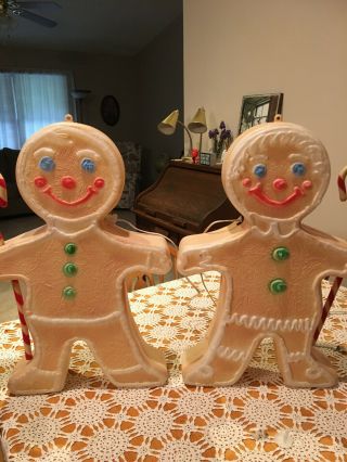 Set Of 2 Vintage Union Products Boy & Girl Gingerbread Lighted Blow Molds 24 "