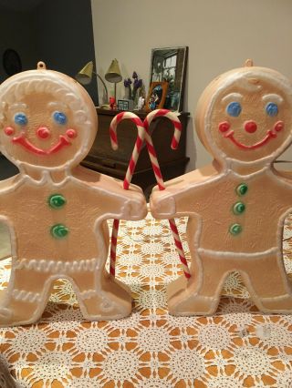 Set of 2 Vintage Union Products Boy & Girl Gingerbread Lighted Blow Molds 24 