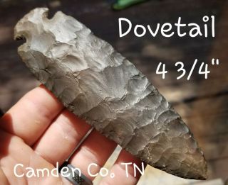 Authentic Dovetail Arrowhead Spear Point Native Indian Artifact Camdon Co.  Tn