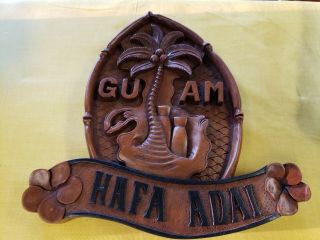 Vintage Guam Carved Wood Souvenir Wall Decor 11 " X 11 " X2 "
