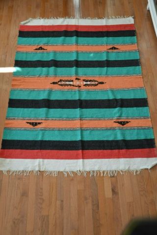 Mexican Serape Blanket Rug 80 X 56 Fringed