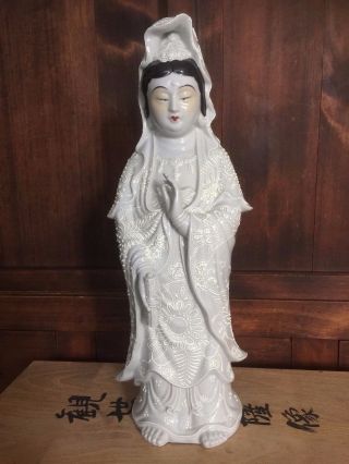 17 " Tall Japanese Baked Glaze Kannon Bosatsu Quan Guan Yin Buddhist Zen Statue