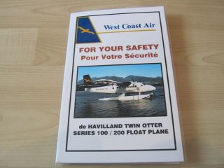 West Coast Air De Havilland Twin Otter Float Plane Safety Card Rare