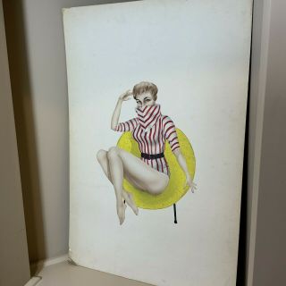 Vargas Pin Up Girl Watercolor Sexy 29 1/2 X 20 Hand Painted Collectible T333