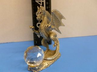 Vintage 1989 Masterworks Fine Pewter Dragon Stompping Crystal Ball W Diamond Cut