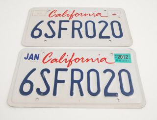 California Lipstick License Plate Pair (a5r) 6sfr020 Jan 2012