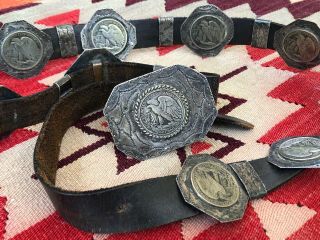 Old Hefty Native American Stamped Sterling Silver W/ Half Dollars Concho Belt 3