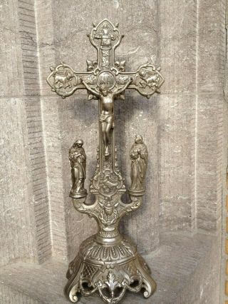 Antique Ornate Gothic Altar Standing Calvary Group Cross Jesus Mary Magdalena
