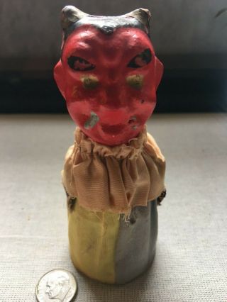Very Rare Early Antique Halloween Devil Noisemaker With Composition Head