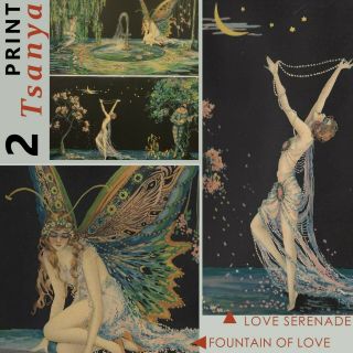 Set 2 Rare Art Deco Antique Tsanya 1920s Fantasy Romantic Flapper Pin - Up Print