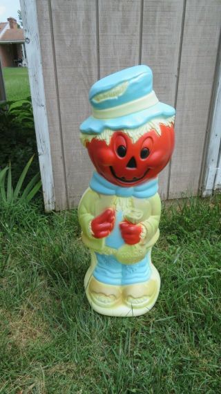 Vintage Halloween Pumpkin Scarecrow Blow Mold Jack O’lantern 32 "