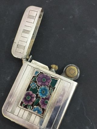 1910 - 20 Silver Plated French Pocket Lighter With Arts & Crafts Floral Design 5