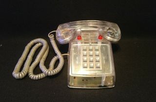 Vintage 1989 Transparent Clear Touch Tone Desk Phone With Red Ringing Light Rare