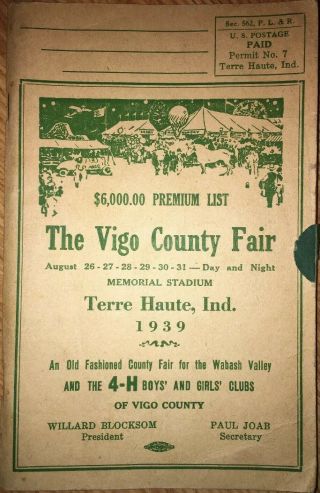 The Vigo County Fair Booklet / 1939 / Terre Haute,  Indiana