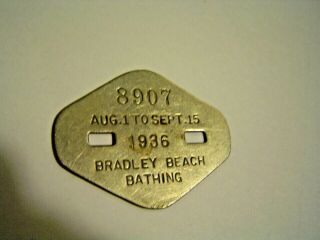 1936 Bradley Beach Jersey Beach Badge Bathing Privilege Aug To Sept