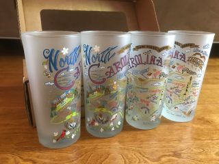 Collectible North Carolina Frosted Drinking Glasses Tumblers.  Set Of 4 Catstudio