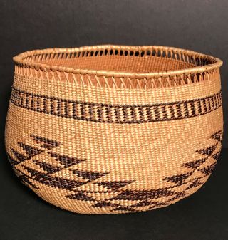 Fine Hupa Basket,  N.  California,  Twined,  Maidenhair,  Bear Grass,  C1900