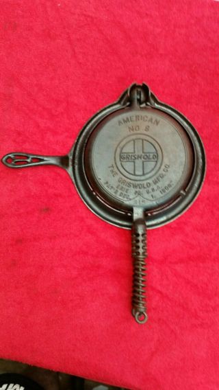 Griswold Cast Iron Waffle Iron Pan 8 314a,  315,  327a 1908