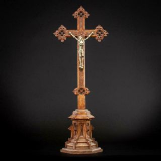 Altar Crucifix Wooden | Standing Cross | Bronze Jesus Christ Crucifixion | 23 "