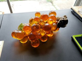 Large Yellow Orange Mid Century Lucite Acrylic Grapes Grape Cluster Driftwood