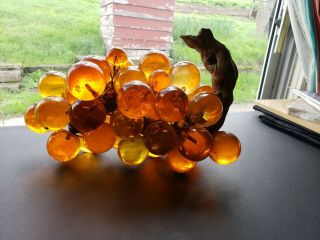 Large YELLOW ORANGE Mid Century LUCITE ACRYLIC Grapes GRAPE Cluster DRIFTWOOD 2