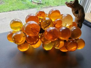 Large YELLOW ORANGE Mid Century LUCITE ACRYLIC Grapes GRAPE Cluster DRIFTWOOD 4