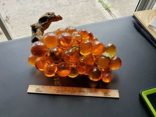 Large YELLOW ORANGE Mid Century LUCITE ACRYLIC Grapes GRAPE Cluster DRIFTWOOD 5