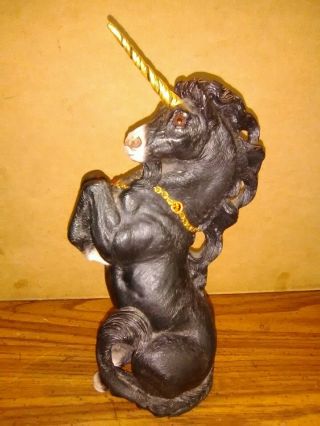 Windstone Editions Male Black Unicorn With Gold Chain And Horn