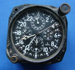 Ww2 Military Aircraft E - 37500 " 8 " Day Clock For Cockpit Dash - Elgin An 5741 - 1
