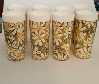 Vintage/ Retro West Bend Thermo Serv Daisy Tumblers Set Of Eight