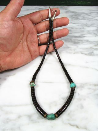 Old Pawn Black Coral Heishi Bead Turquoise Nugget Sterling Southwest Necklace