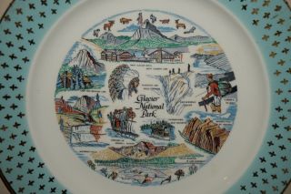 Vintage 10 " Souvenir Plate Glacier National Park - Mcdermott Falls & Lake,  Montana