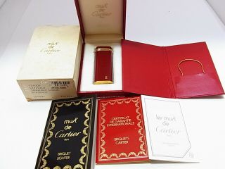 Cartier Gas Lighter Trinity Bordeaux Lacquer Gold W/box & Guarantee Etc (e
