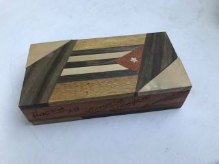 Hand Carved Cuban Flag 4 Inch Wide Wooden Box Cuba Craft