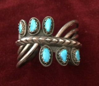 R.  Platero,  Cuff Bracelet,  Hand Made Sterling Silver & Turquoise Signed