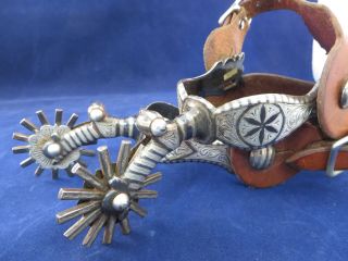 California Style Silver Spurs Garcia " Dandy " Pattern,  With Straps