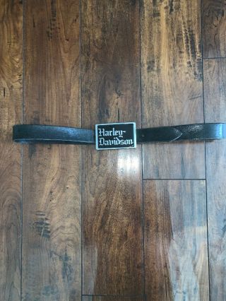 Harley - Davidson Belt Buckle Emblem With Black Leather Belt Size 36
