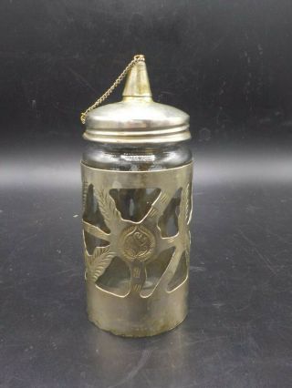 Antique Vintage Alpaca Silver Overlay Glass Sugar Dispenser W/attached Cap