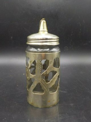 Antique Vintage Alpaca Silver Overlay Glass Sugar dispenser w/Attached Cap 2
