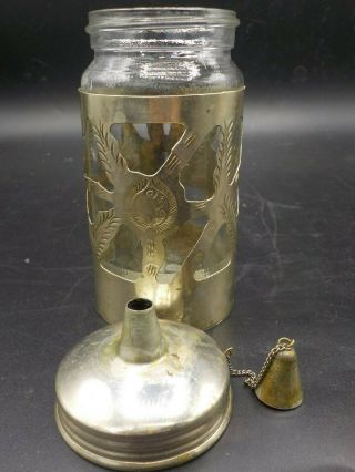 Antique Vintage Alpaca Silver Overlay Glass Sugar dispenser w/Attached Cap 5