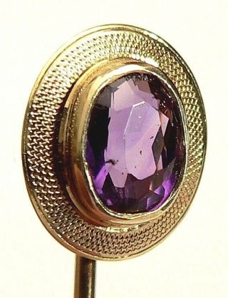 Hatpin,  Yellow Gold - 14kt,  Amethyst - 7.  5 X 5.  5mm,  Engraved,  " Sn ",  Early 1900