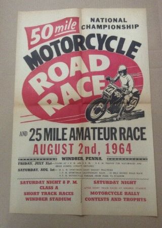 1964 - 50 Mile National Championship Motorcycle Road Race Sign In Windber Pa